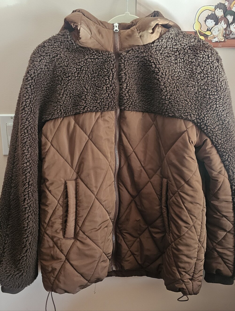 Brown Quilted Sherpa Teddy Winter Jacket